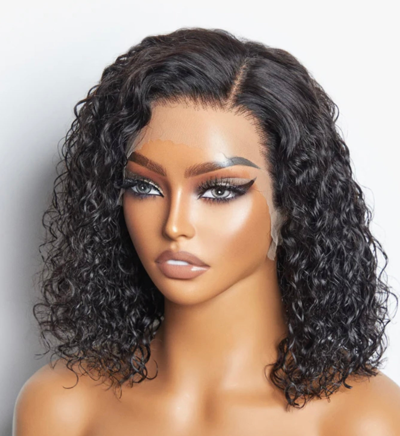13x4 Natural Black Water Wavy Bob Frontal Wig