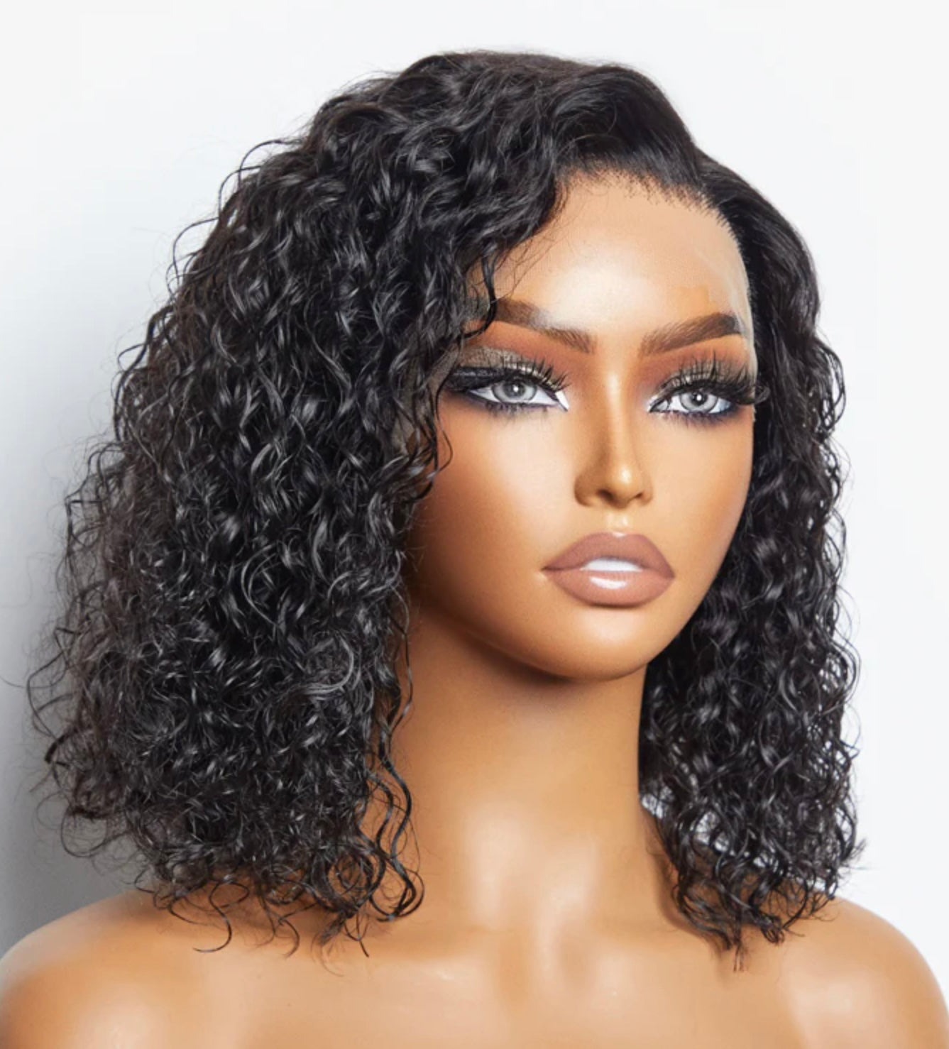 13x4 Natural Black Water Wavy Bob Frontal Wig